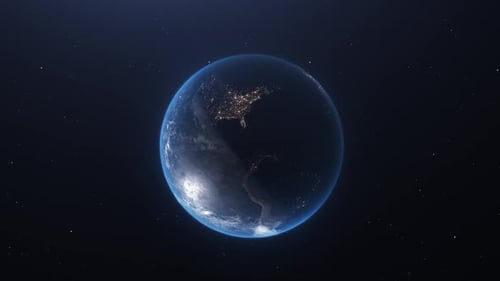 Realistic 3D Earth Rotating in Space with City Lights