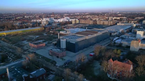 Data Computing center cloud service quantum computing, server space Lovely aerial view flight drone