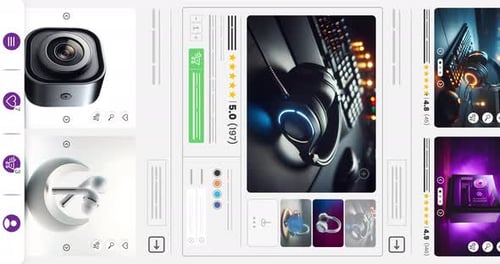 Gaming products website animation. E-commerce and shopping products. Vertical version