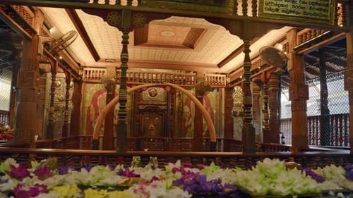 Interior View of Sri Dalada Maligawa Kandy with Ornate Wood Carvings Sacred Buddha Tooth Relic