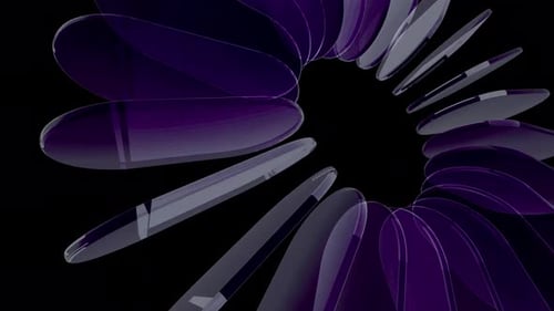 Abstract 3d glass rotation loop with dark purple tones and light reflections