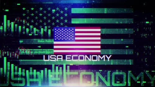Usa Economy With Decrease Bar Chart Graph And Arrow Green