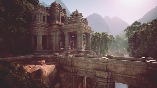 Majestic Building With Bridge Over Jungle Water