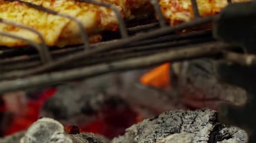 Succulent Meat Grilling over Charcoal Fire