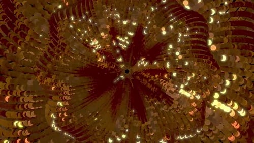 3 D Abstract Golden Round Spiral Tunnel With Particles. 4 K