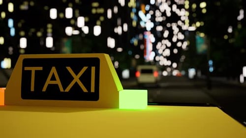Yellow Taxi Sign on Car Around City