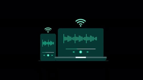 Wireless Podcast Streaming on Laptop and Smartphone Animation Video - Transparent