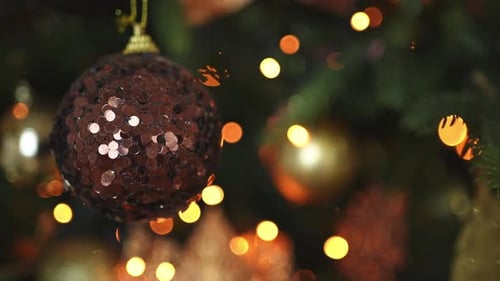 Christmas Tree with Ornaments and Twinkling Lights