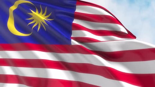 Waving Malaysian Flag Animation on Blue Sky