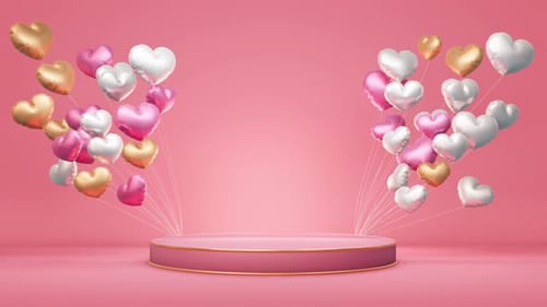 Romantic Heart Balloons Stage Display with Product Podium