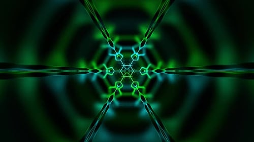 Turquoise And Green Digital Neon Geometric Infinite Cyber Tunnel Background Vj Loop In 4K
