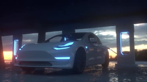 Electric Car at Charging Station Charge Station for Electric Cars