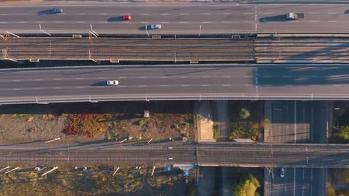Aerial Drone Top View Highway Multilevel Junction Interchange Road