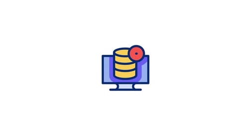 Animated Flat Design Icon: Delete Database from Computer Monitor