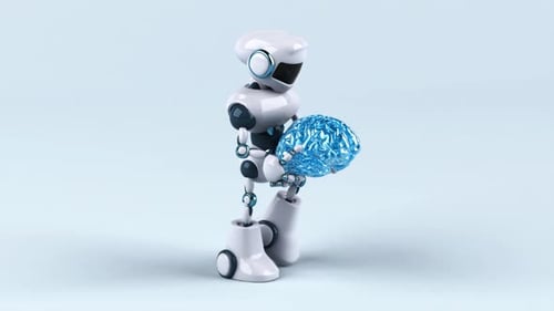 Futuristic Robot Walking with Crystal Brain Animation