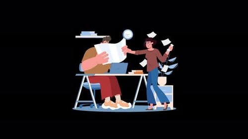 Animated Office Scene: Workplace Stress and Paperwork Overload