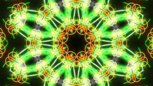 Abstract Neon Glowing Geometric Kaleidoscope Background