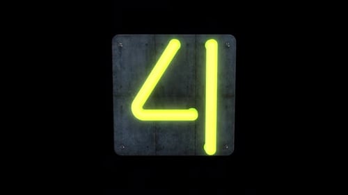 Flickering Neon Number Four Sign Element