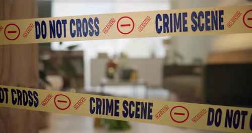 Crime Scene Tape Blocking Entry Indoors