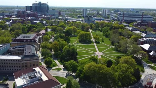 Ohio State University Campus - Oval, aerial drone, circling the oval