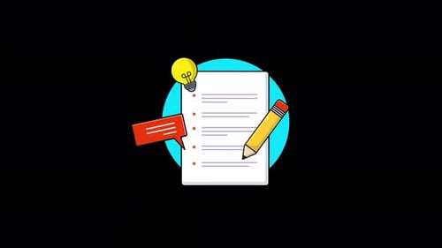 Animated Flat Design Concept: Notepad, Pencil, Lightbulb, Speech Bubble