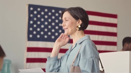 Caucasian Woman in the Voting Station