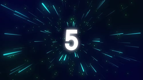 Glowing Countdown Number 5 with Warp Speed Effect