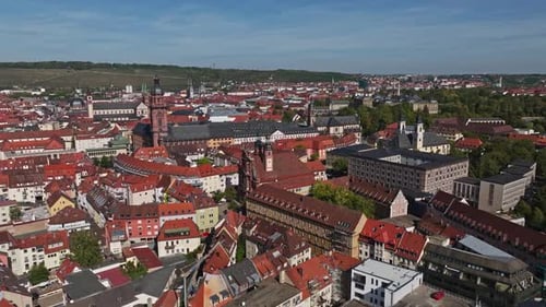 Aerial drone view of Würzburg’s city center (Altstadt), Germany .