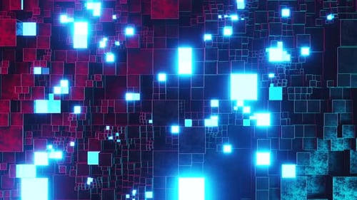 Bewegende und funkelnde blaue Würfel. Unendlich geloopte Animation