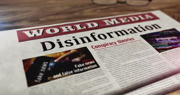 Disinformation, manipulation and propaganda newspaper on table ...