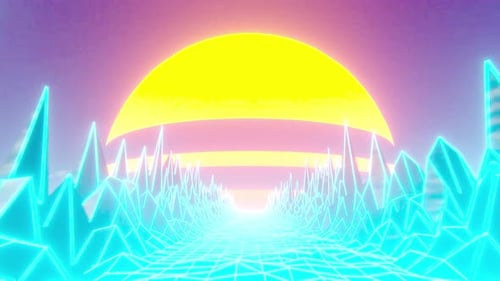 Neonlandschaft mit gelber Sonne