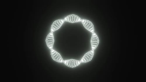 Shining White Dna Ring Rotates Against Black Background In A Loop