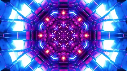 Vibrant neon tunnel with pulsing lights, abstract sci-fi journey