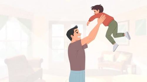 Animated Father and Son Playing Together in Modern Style