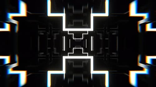 White Neon Tunnel With Flashing Geometric Shapes Background Vj Loop I 4K