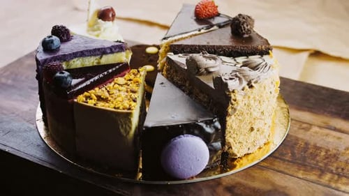 Assorted Slices of Cake on Gold Plate