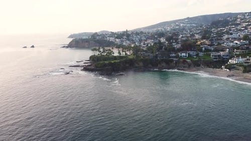 Southern California, West Coast, USA. Crescent Bay Beach Cliffs, Laguna, Orange County. Drone Shot