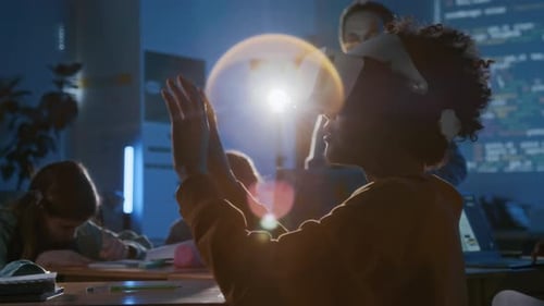 Student Uses VR Headset in Classroom Setting
