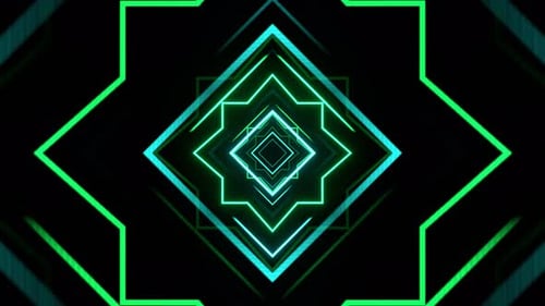Light Green And Cyan Neon Tunnel With Geometric Strobe Shapes Background Vj Loop In 4K