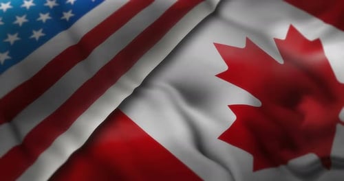 Waving Flags of United States and Canada