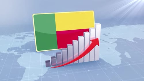 Benin Flag With Increasing Bar Chart Graph And Arrow Red