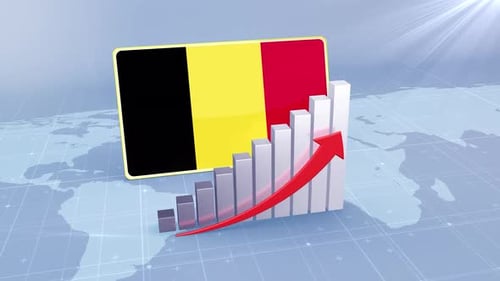 Belgium Flag With Increasing Bar Chart Graph And Arrow Red