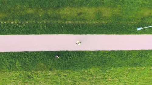 Young Athlete Running in Green Nature on Asphalt Path Action