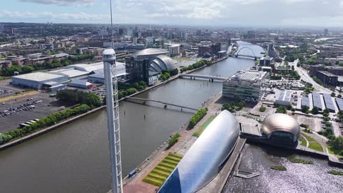 Drone shot of Glasgow skyline, Scotland, United Kingdom