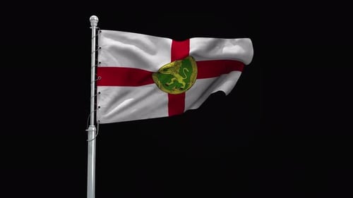 Realistic Alderney Flag Waving on Black Background