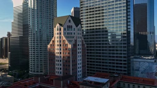 Air View Over Downtown Los Angeles Drone Flight Over Los Angeles City Los Angeles Skyscrapers From