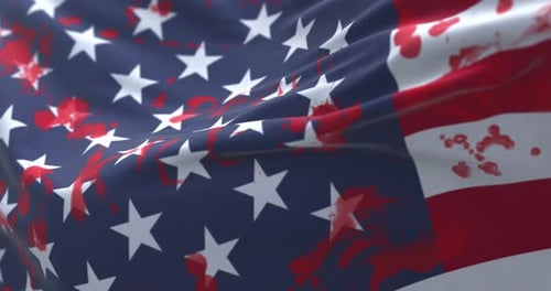 Waving American Flag with Blood Splatters