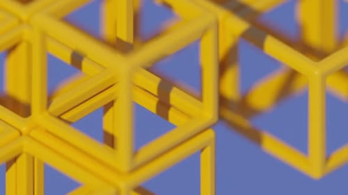 animación de cubos alámbricos amarillos sobre un fondo azul