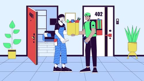 NFC Payment for Grocery Home Delivery Line Cartoon Animation