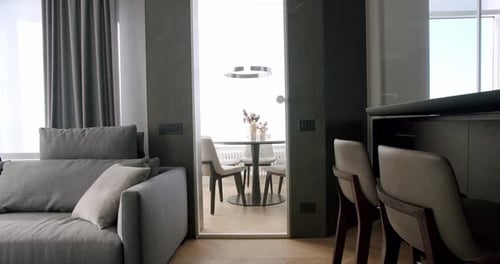 Bar Stools Modern Gray Furniture in Minimalist Interior with Transparent Door